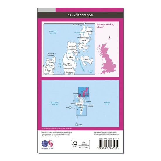 Landranger 1 Shetland Yell, Unst and Fetlar Map With Digital Version