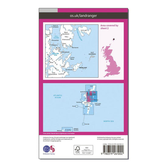 Landranger 2 Shetland Sullom Voe & Whalsay Map With Digital Version