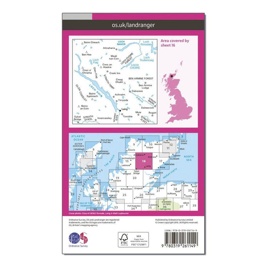 Landranger 16 Lairg & Loch Shin, Loch Naver Map With Digital Version