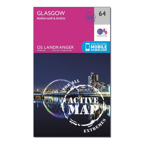 Landranger Active 64 Glasgow, Motherwell & Airdrie Map With Digital Version