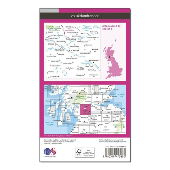 Landranger Active 64 Glasgow, Motherwell & Airdrie Map With Digital Version