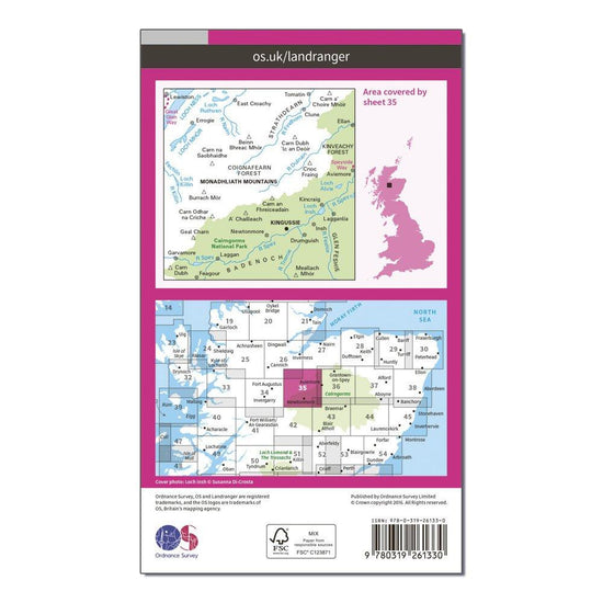 Landranger 35 Kingussie & Monadhliath Mountains Map