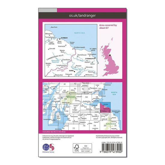 Landranger Active 67 Duns, Dunbar & Eyemouth Map With Digital Version