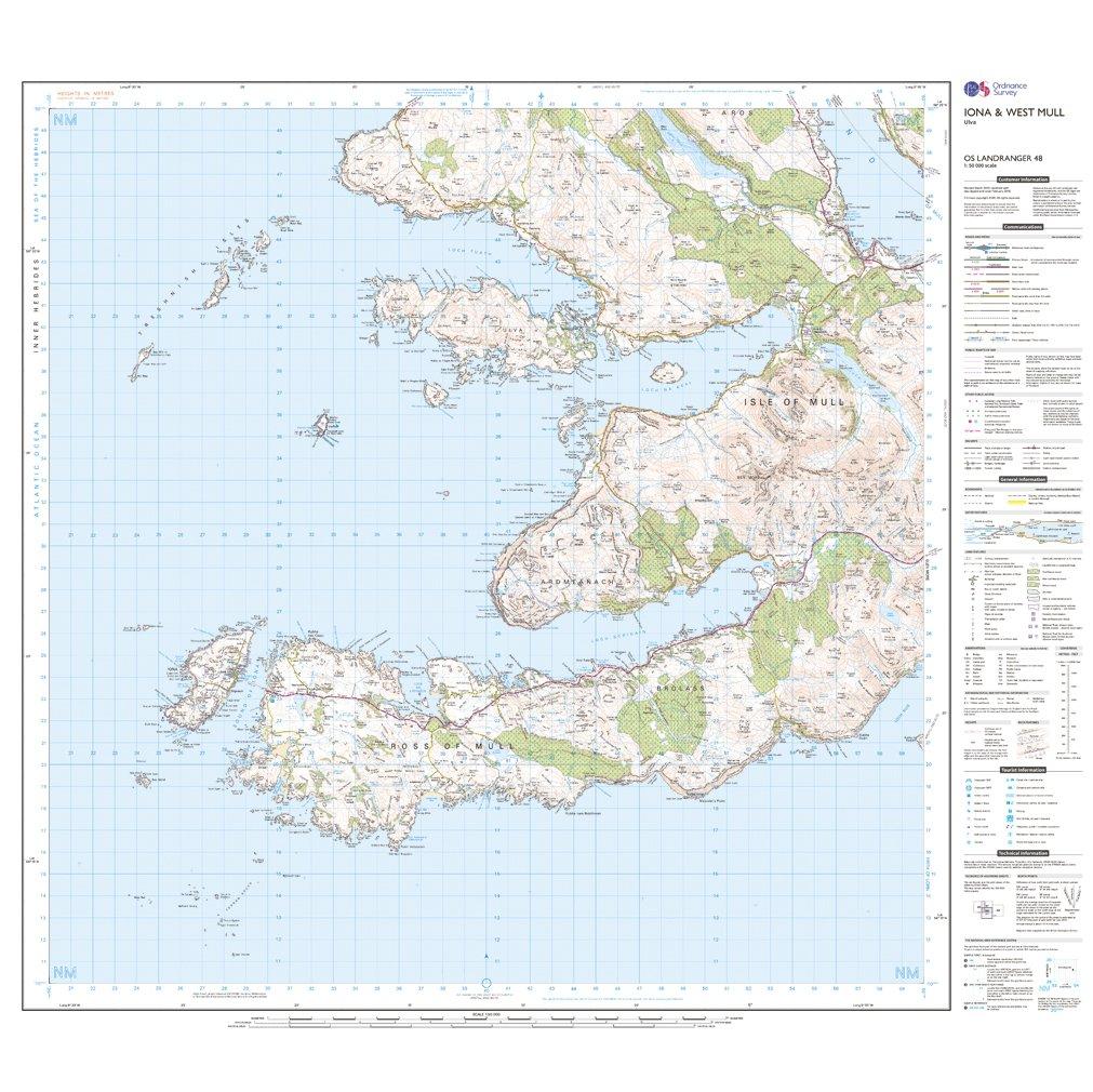 Landranger 48 Iona & West Mull, Ulva Map With Digital Version