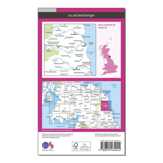 Landranger Active 81 Alnwick & Morpeth, Rothbury & Amble Map With Digital Version