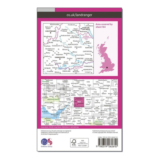 OS Landranger 163 Cheltenham & Cirencester, Stow-on-the-Wold Map