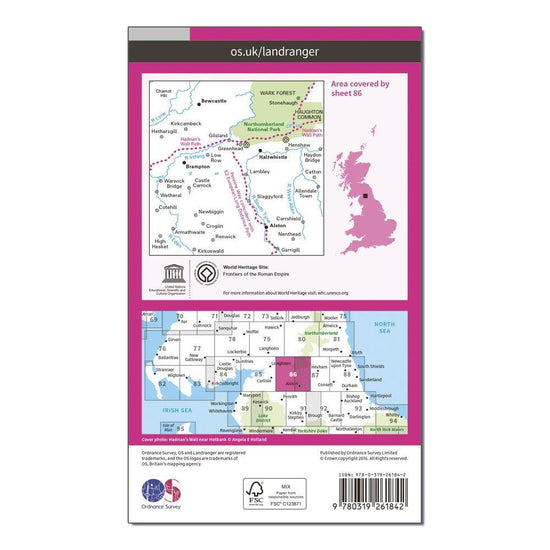 Landranger 86 Haltwhistle & Brampton, Bewcastle & Alston Map With Digital Version