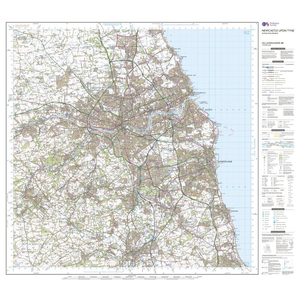 Landranger 88 Newcastle upon Tyne, Durham & Sunderland Map With Digital Version