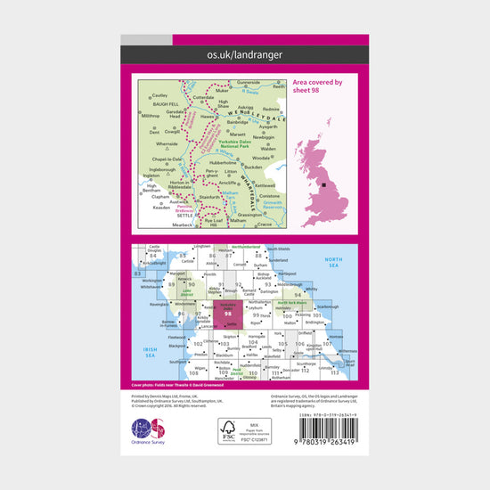 Landranger 98 Wensleydale & Upper Wharfedale Map With Digital Version