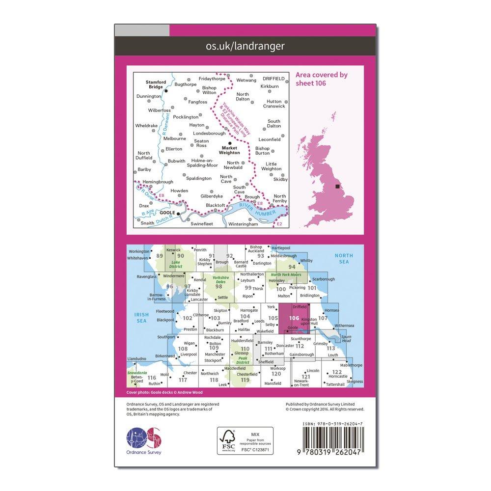 Landranger 106 Market Weighton, Goole & Stamford Bridge Map With Digital Version