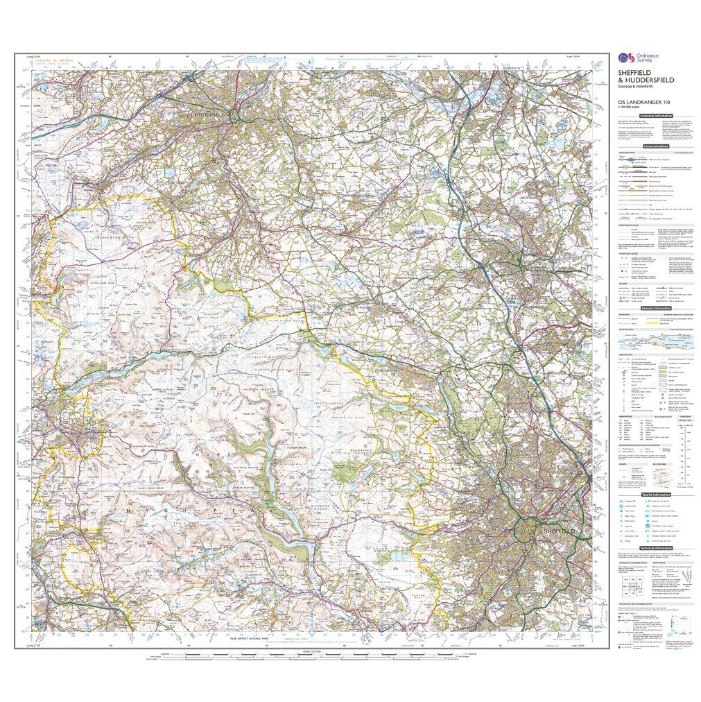 Landranger 110 Sheffield & Huddersfield, Glossop & Holmfirth Map With Digital Version