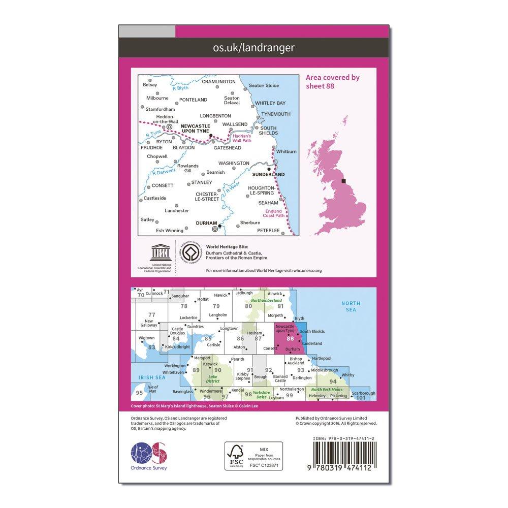 Landranger Active 88 Newcastle upon Tyne, Durham & Sunderland Map With Digital Version