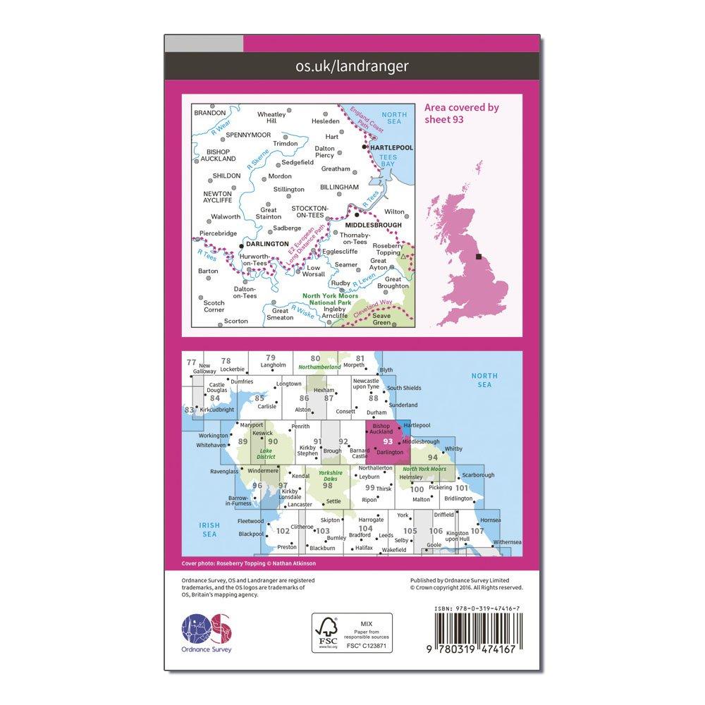 Landranger Active 93 Middlesbrough, Darlington & Hartlepool Map With Digital Version