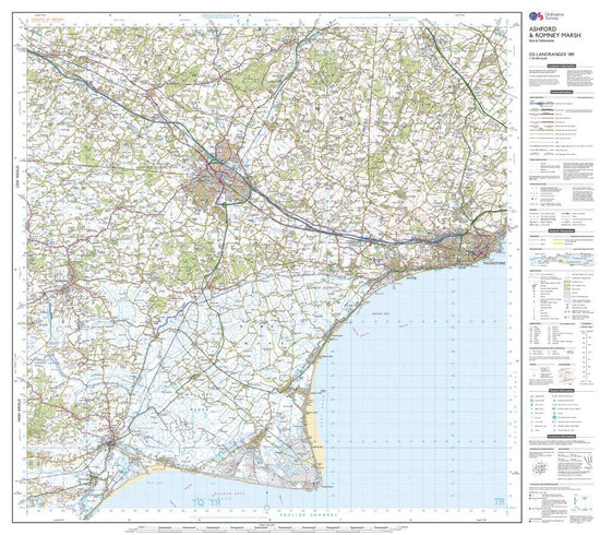 Landranger 189 Ashford & Romney Marsh, Rye & Folkestone Map With Digital Version
