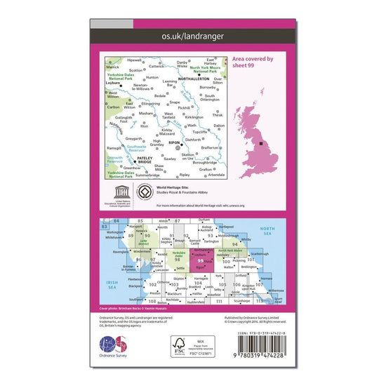 Landranger Active 99 Northallerton & Ripon, Pateley Bridge & Leyburn Map With Digital Version