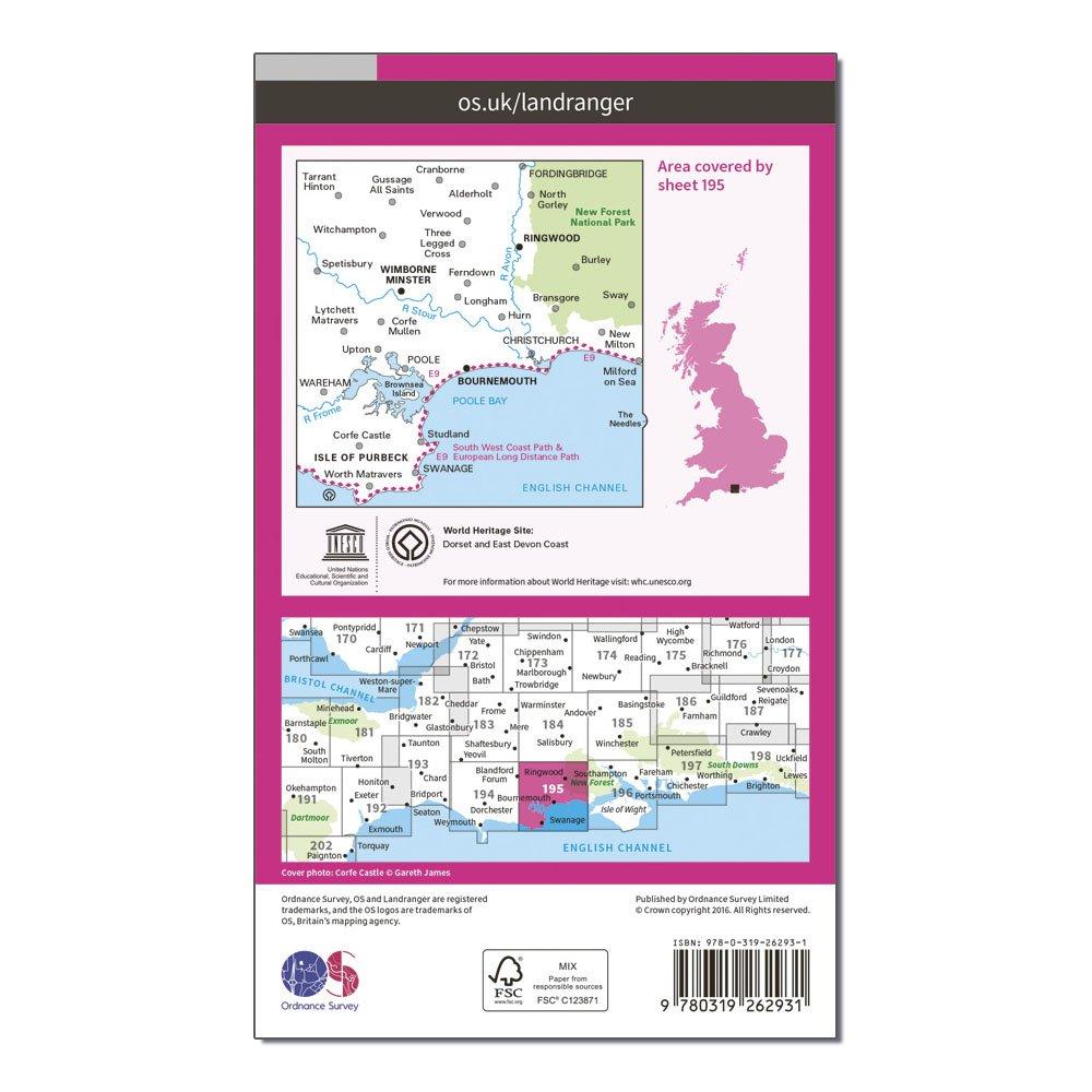 Landranger 195 Bournemouth & Purbeck, Wimborne Minster & Ringwood Map With Digital Version