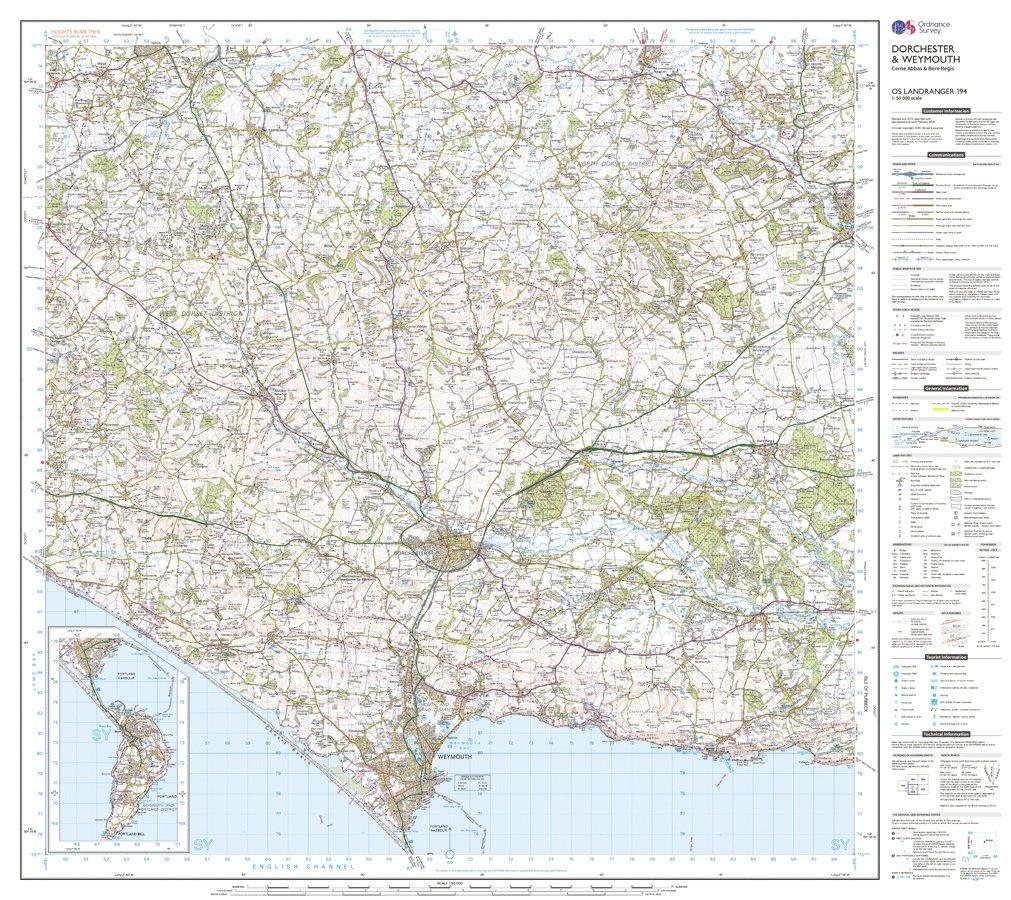 Landranger Active 194 Dorchester & Weymouth, Cerne Abbas & Bere Regis Map With Digital Version