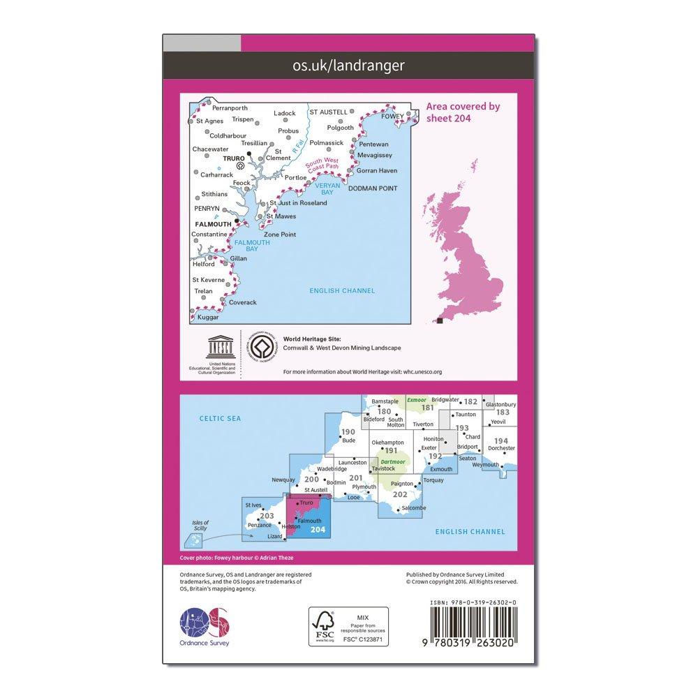 OS Landranger 204 Truro & Falmouth, Roseland Peninsula Map