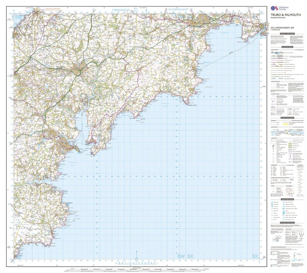 OS Landranger 204 Truro & Falmouth, Roseland Peninsula Map