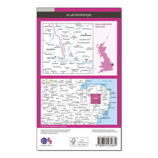 Landranger Active 144 Thetford & Diss, Breckland & Wymondham Map With Digital Version