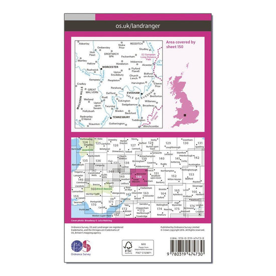 Landranger Active 150 Worcester & The Malverns, Evesham & Tewkesbury Map With Digital Version