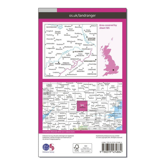 Landranger Active 165 Aylesbury, Leighton Buzzard, Thame & Berkhamstead Map With Digital Version
