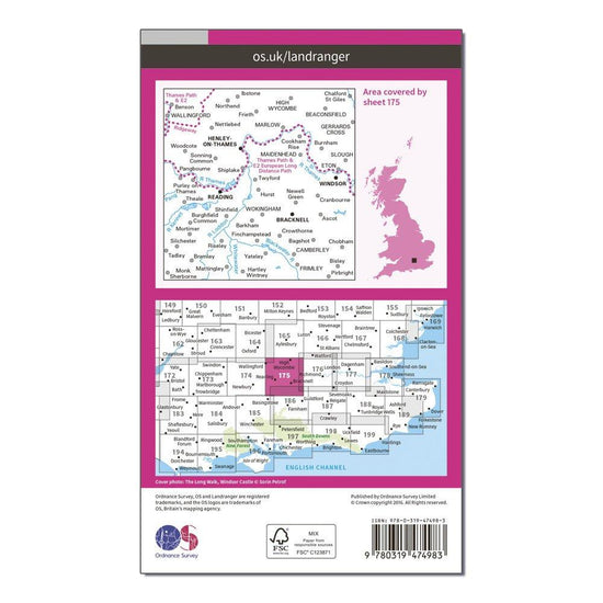 Landranger Active 175 Reading, Windsor, Henley-on-Thames & Bracknell Map With Digital Version
