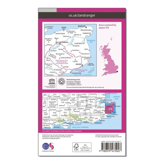 Landranger Active 179 Canterbury & East Kent, Dover & Margate Map With Digital Version
