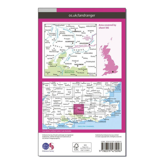 Landranger Active 186 Aldershot & Guildford, Camberley & Haslemere Map With Digital Version
