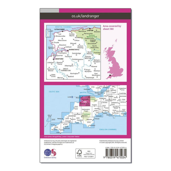 Landranger Active 180 Barnstaple & Ilfracombe, Lynton & Bideford Map With Digital Version