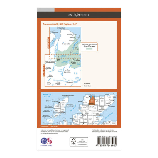 Explorer 447 Ben Hope, Ben Loyal & Kyle of Tongue Map With Digital Version