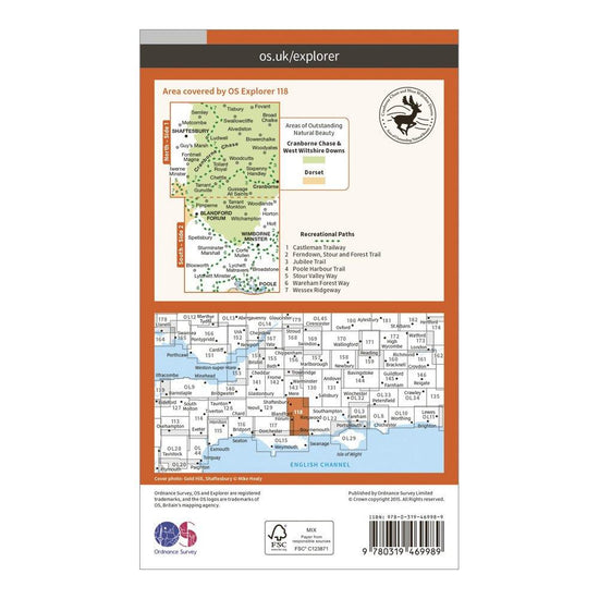 Explorer Active 118 Shaftesbury & Cranborne Chase Map With Digital Version