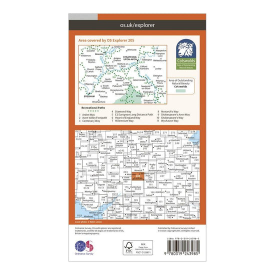 Explorer 205 Stratford-upon-Avon & Evesham Map With Digital Version