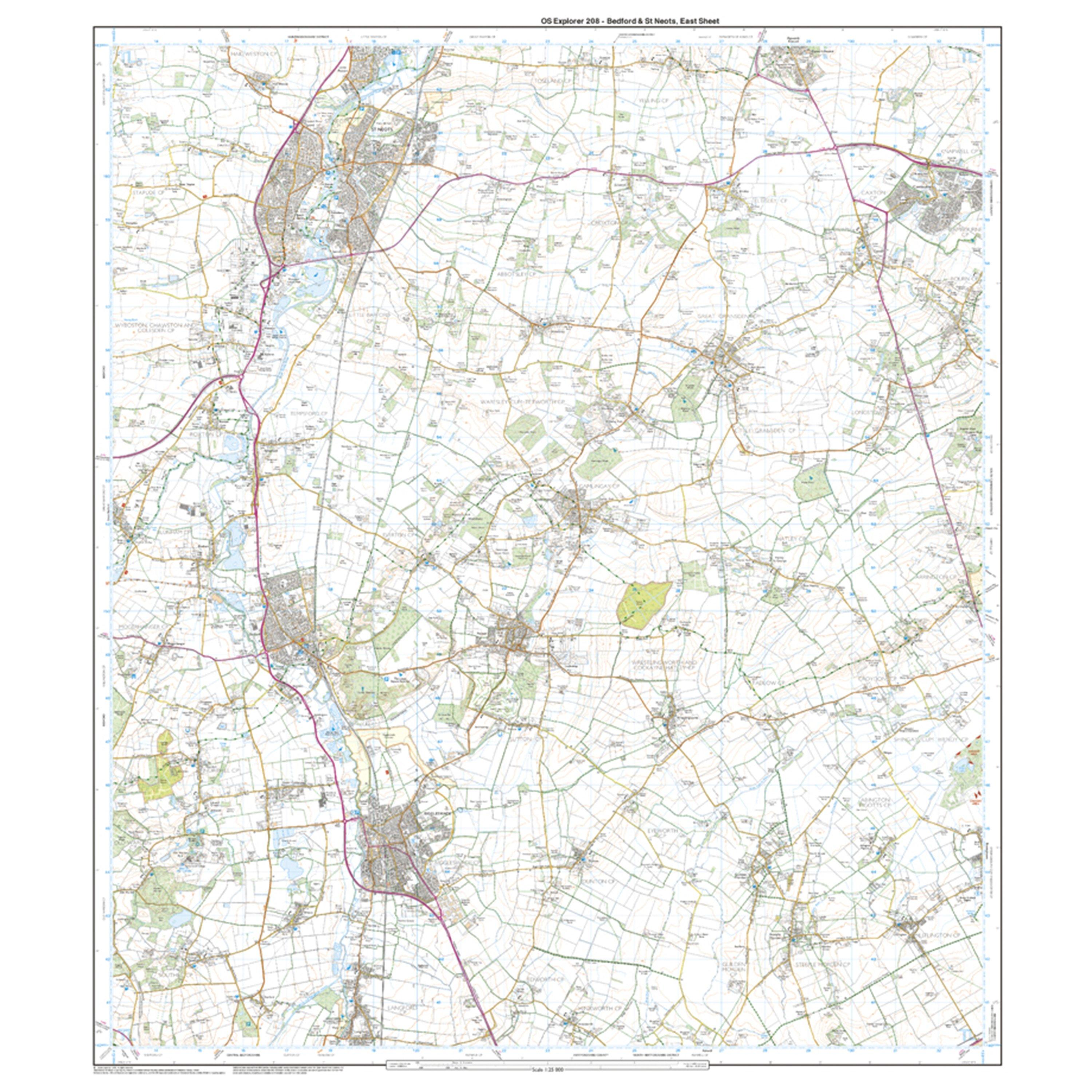 Explorer 208 Bedford, St Neots, Sandy & Biggleswade Map With Digital Version