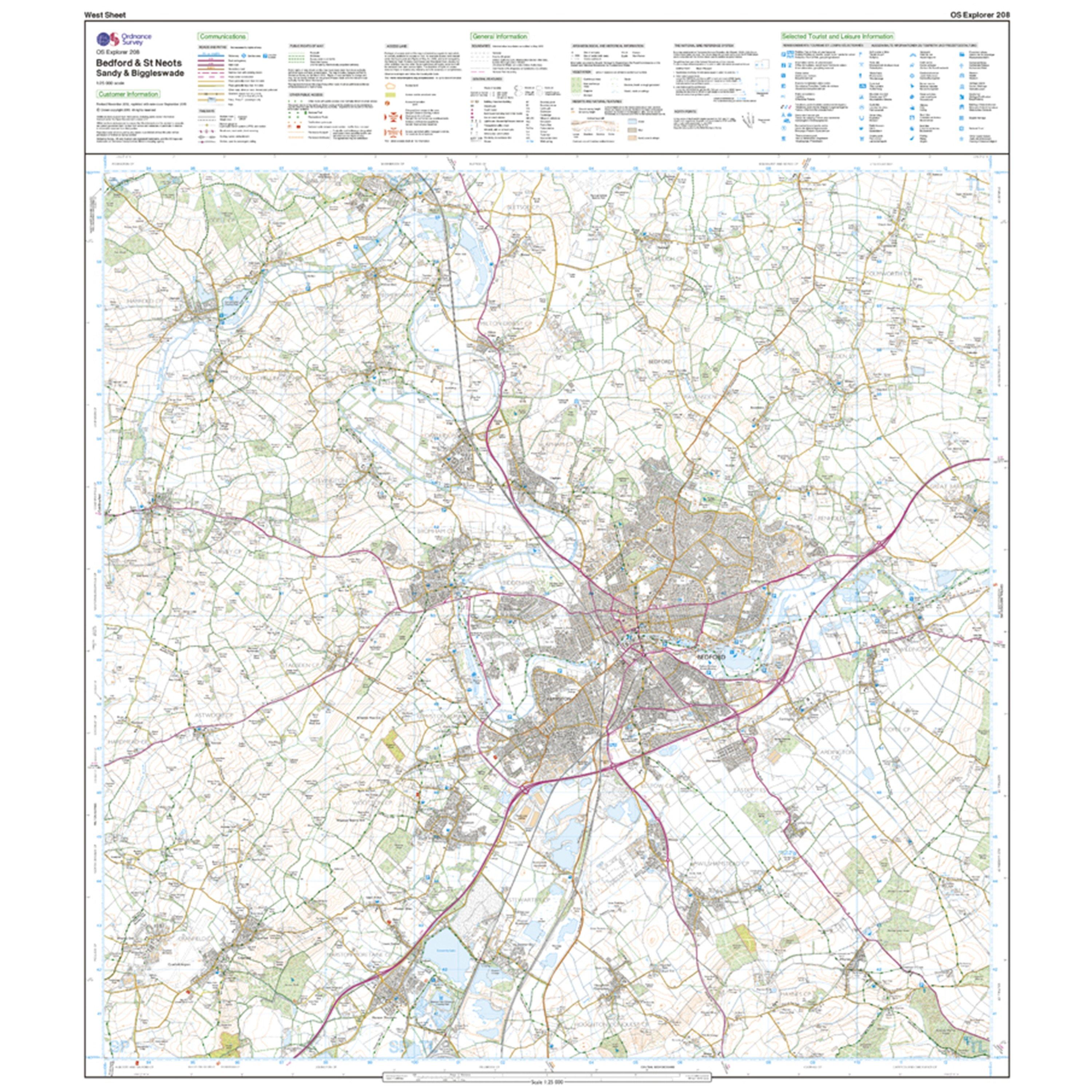 Explorer 208 Bedford, St Neots, Sandy & Biggleswade Map With Digital Version