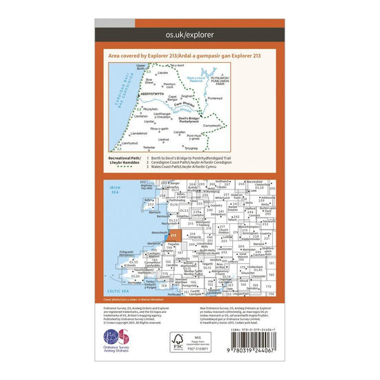 Explorer 213 Aberystwyth & Cwn Rheidol Map With Digital Version