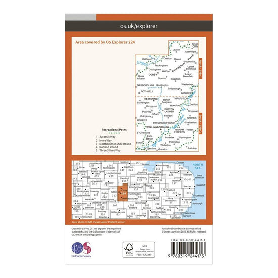 Explorer 224 Corby, Kettering & Wellingborough Map With Digital Version