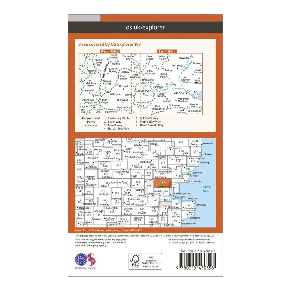 Explorer Active 183 Chelmsford & The Rodings Map With Digital Version