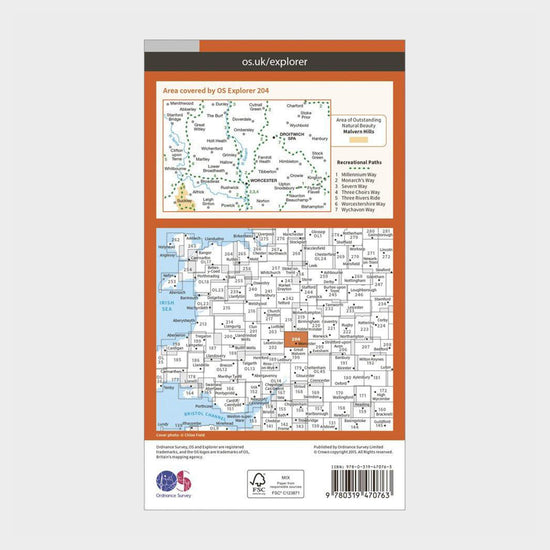 Explorer Active 204 Worcester & Droitwich Spa Map With Digital Version
