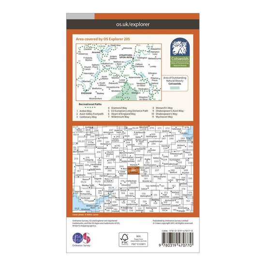 Explorer Active 205 Stratford-upon-Avon & Evesham Map With Digital Version