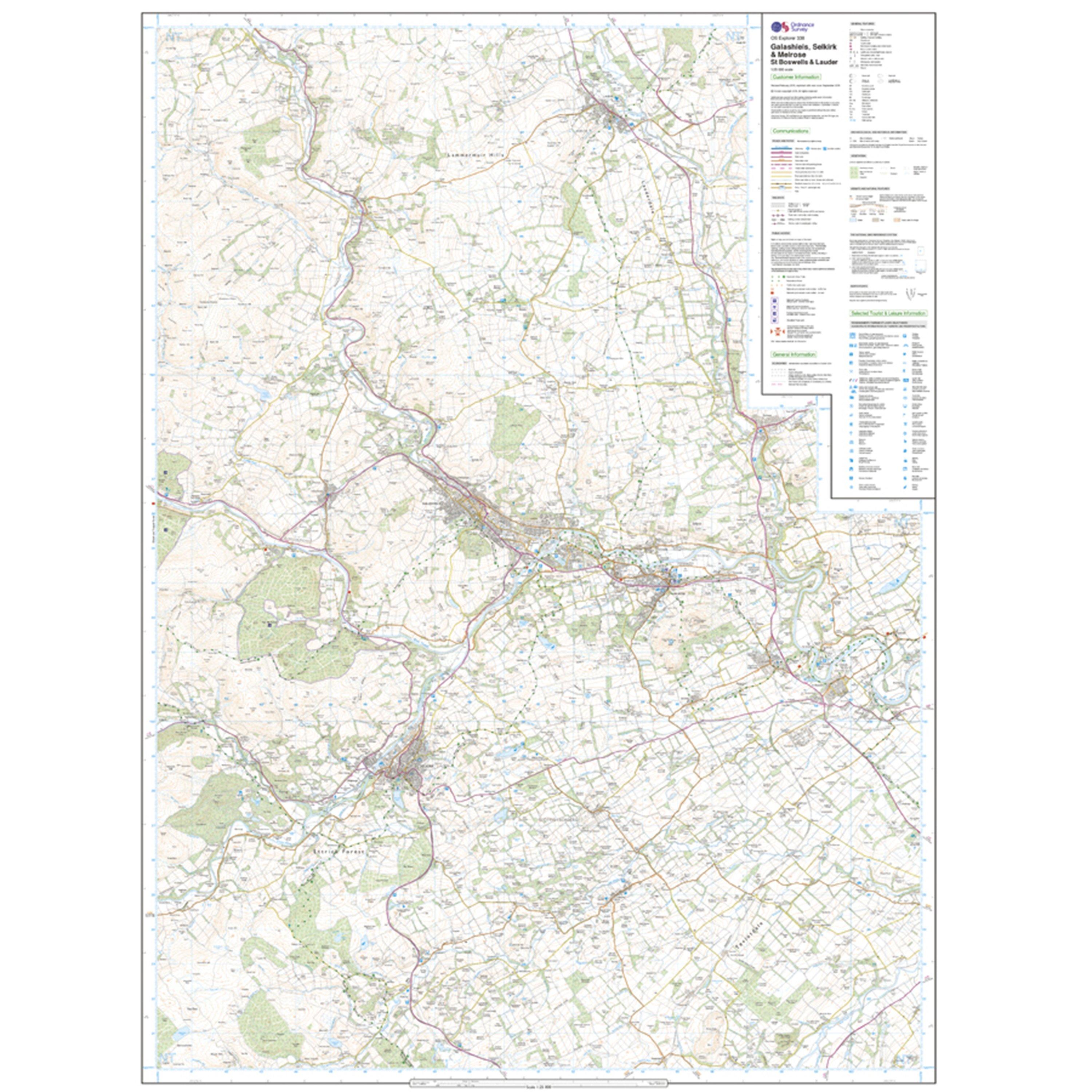 Explorer 338 Galashiels, Selkirk & Melrose Map With Digital Version