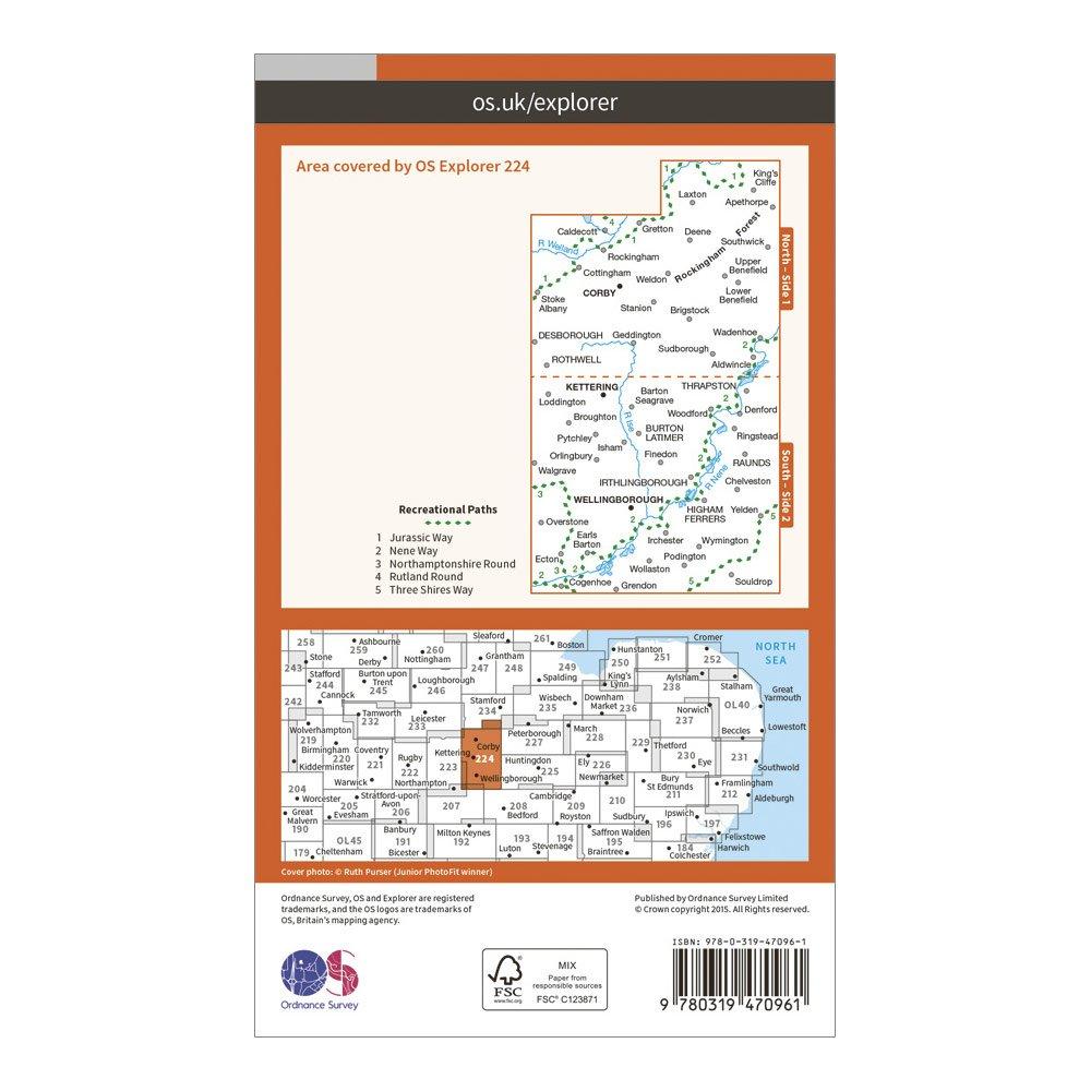 Explorer Active 224 Corby, Kettering & Wellingborough Map With Digital Version