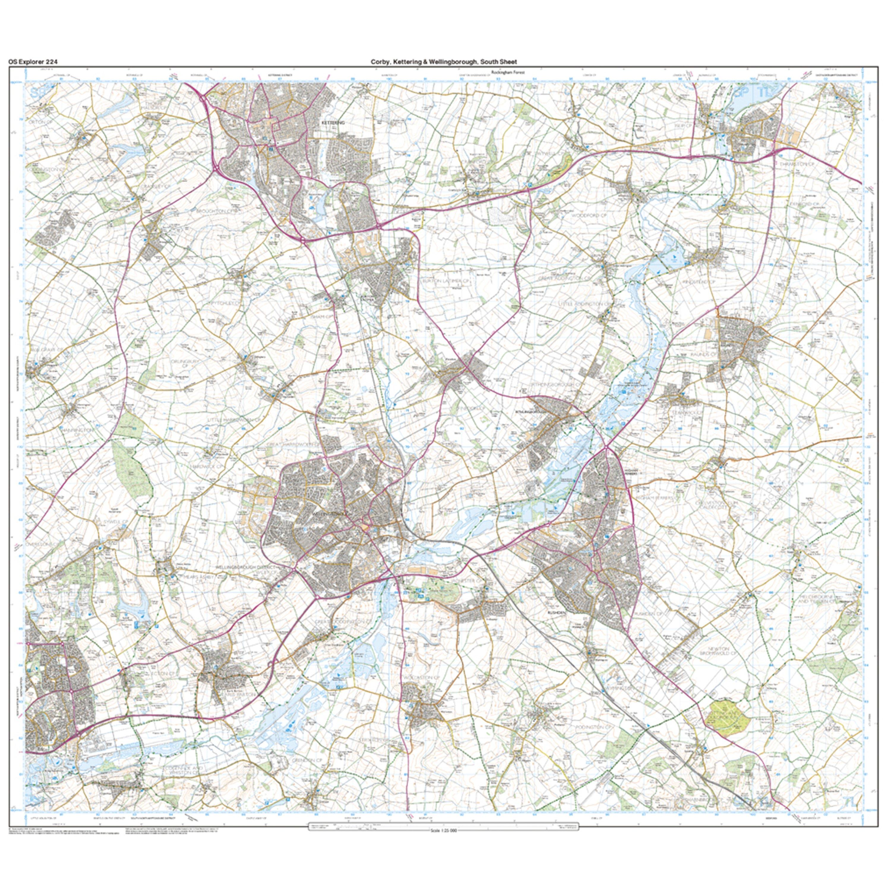 Explorer Active 224 Corby, Kettering & Wellingborough Map With Digital Version