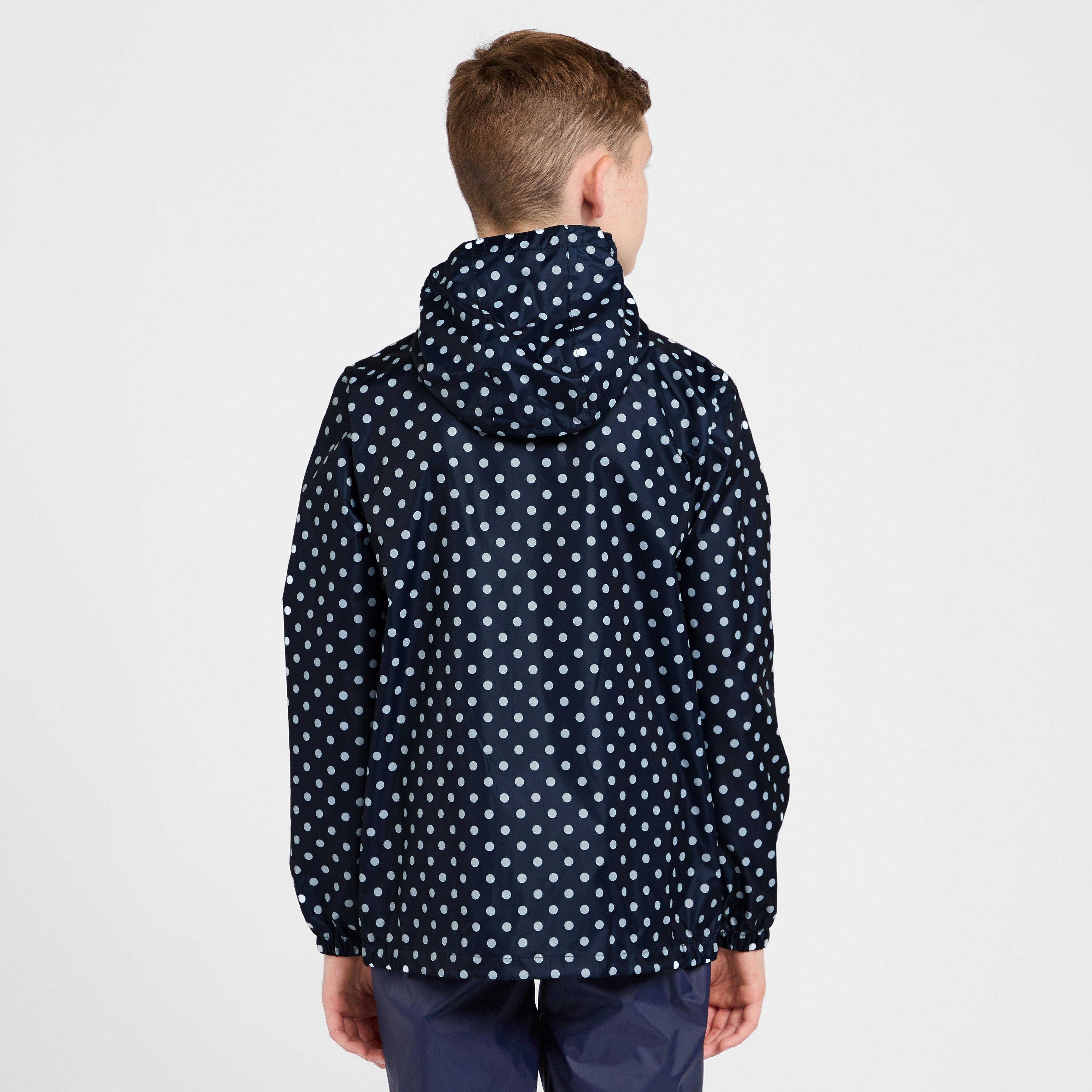 Kids Packable Waterproof Jacket Navy/White Polka Dot