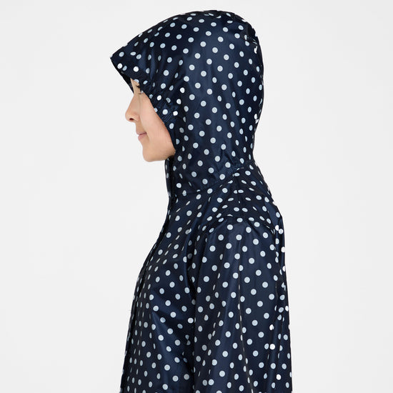 Kids Packable Waterproof Jacket Navy/White Polka Dot