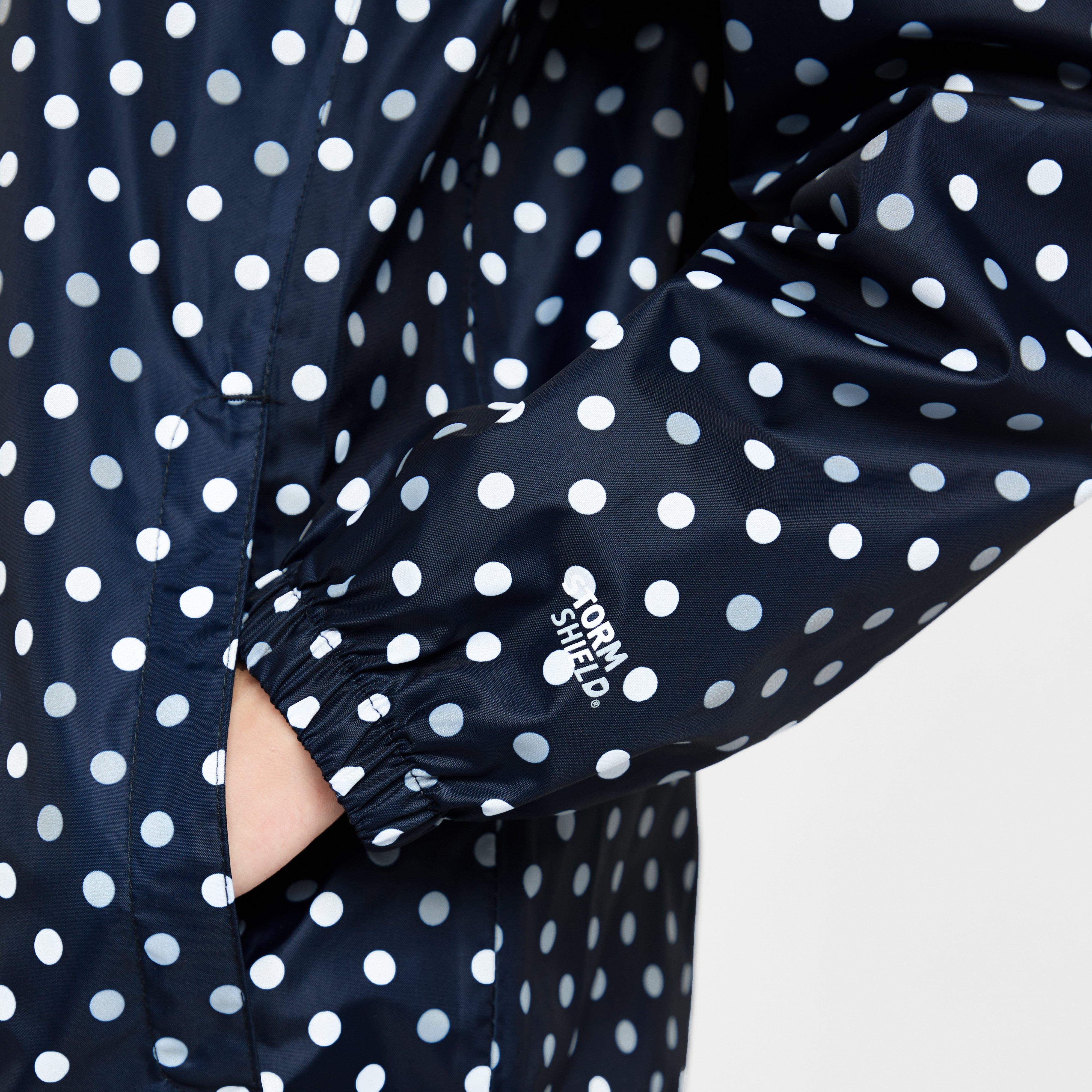 Kids Packable Waterproof Jacket Navy/White Polka Dot