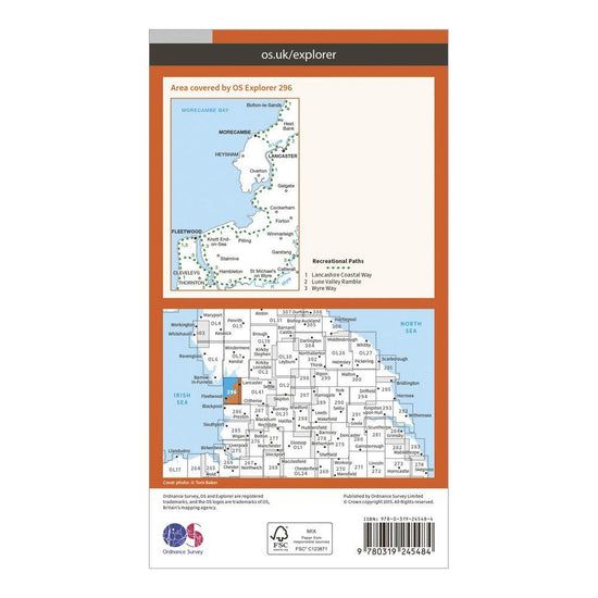 Explorer 296 Lancaster, Morecambe & Fleetwood Map With Digital Version