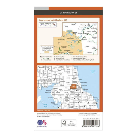 Explorer 307 Consett & Derwent Reservoir Map With Digital Version