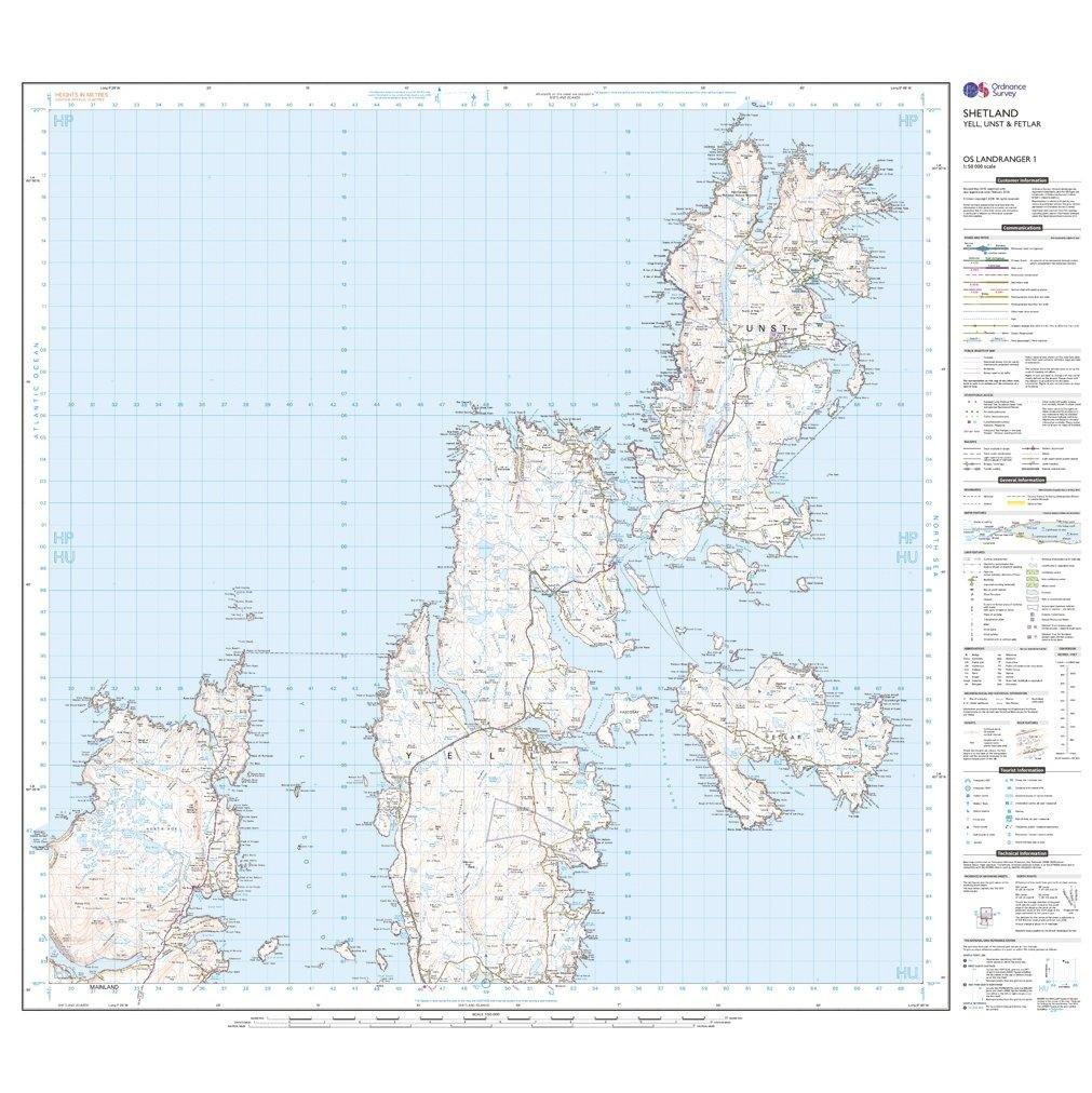 Landranger 1 Shetland Yell, Unst and Fetlar Map With Digital Version