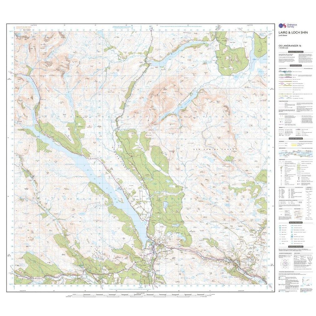 Landranger 16 Lairg & Loch Shin, Loch Naver Map With Digital Version